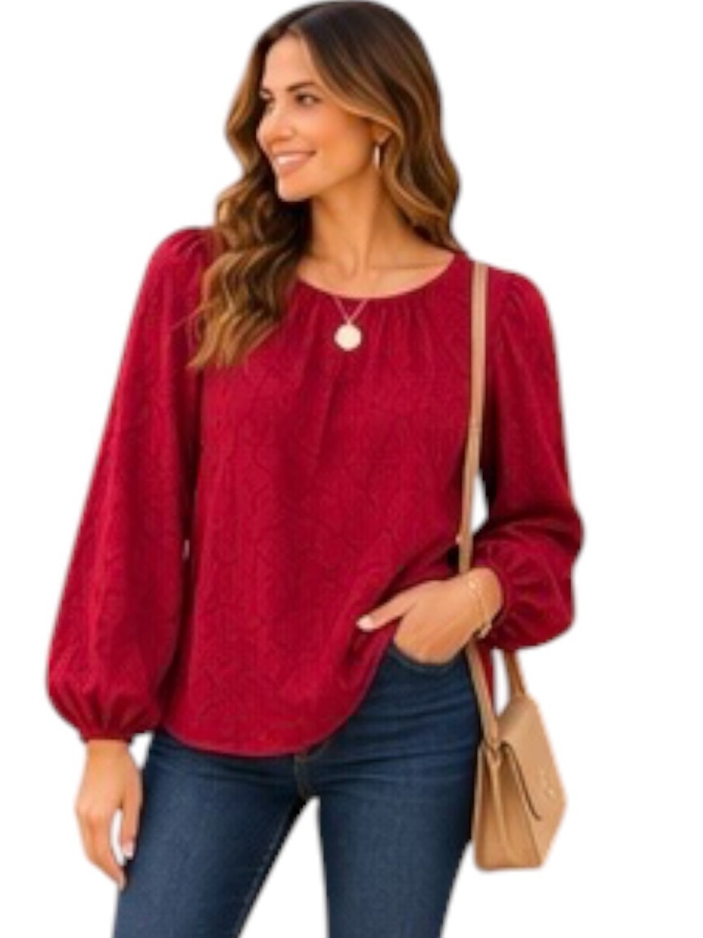 a new day | Cranberry Red Textured Blouse Sz L EUC